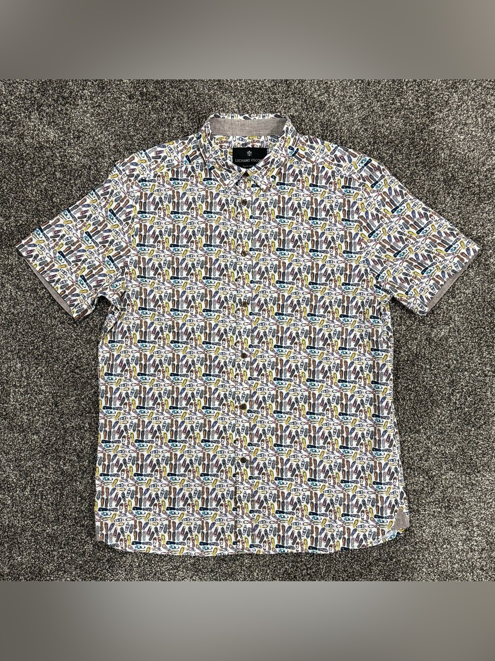 Luchiano Visconti Shirt Men M Summer On Slippers Short Sleeve Button Up (SAMPLE)